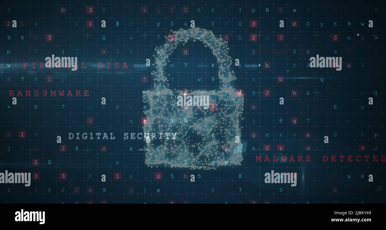 Image of security padlock over data processing on dark background Stock ...