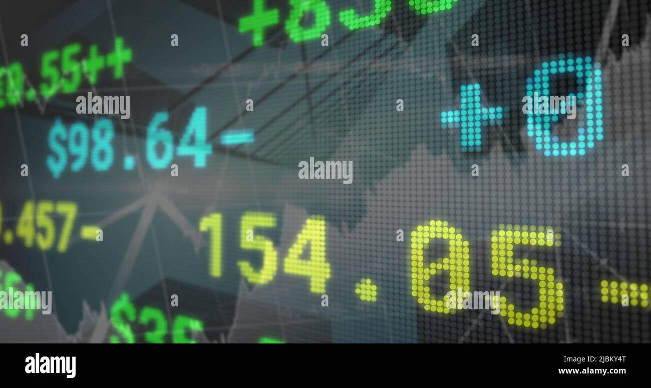 Image of data processing over modern building Stock Photo