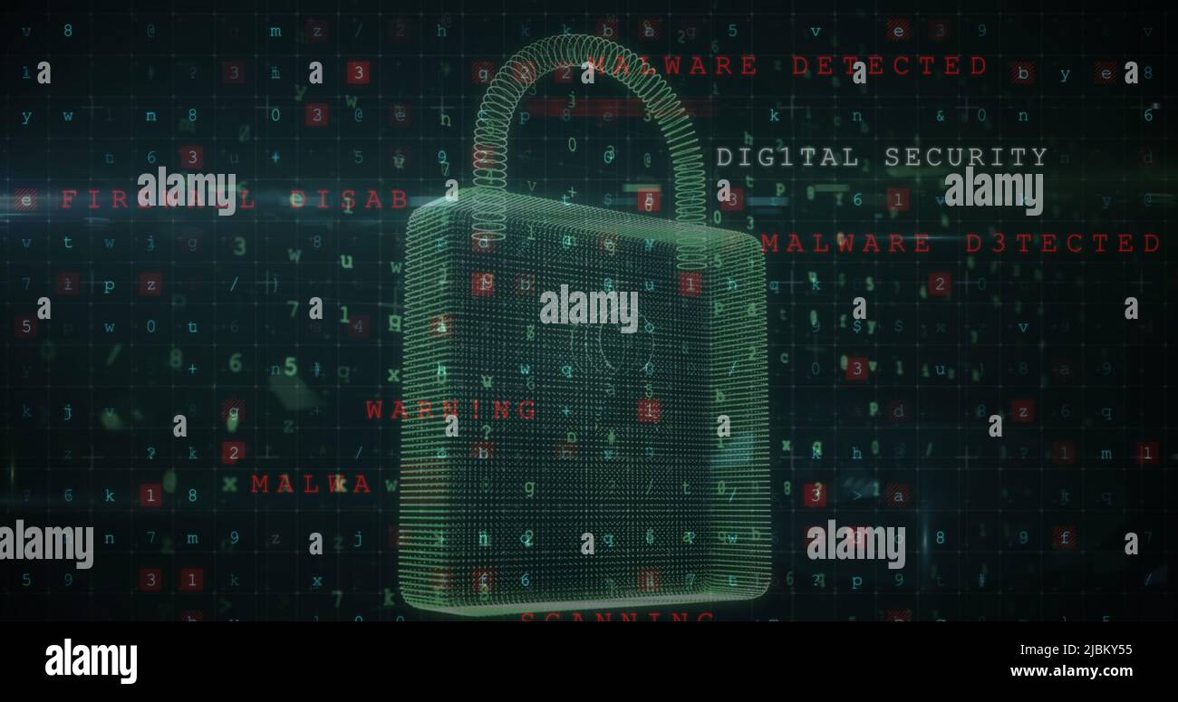 Image of security padlock over data processing on dark background Stock ...