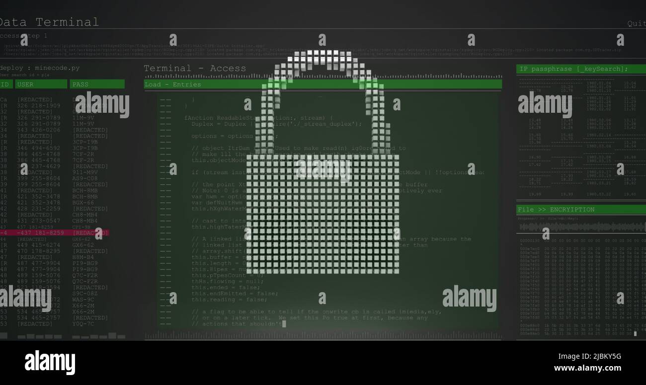 Image of security padlock over data processing on dark background Stock ...