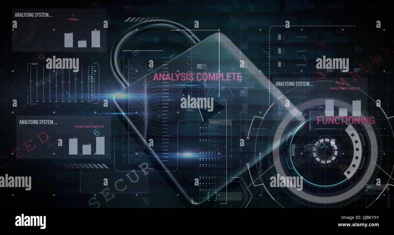 Image of security padlock over data processing on dark background Stock ...
