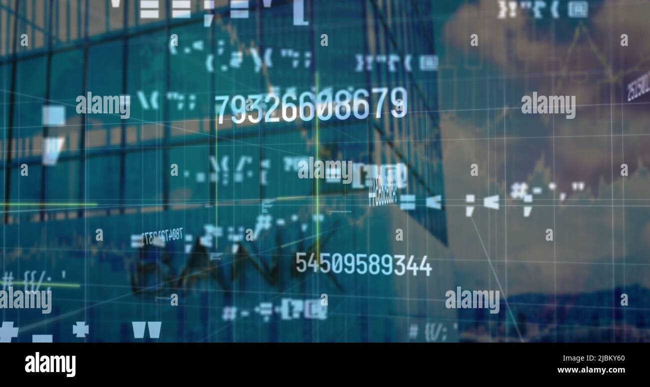 Image of data processing over modern building Stock Photo