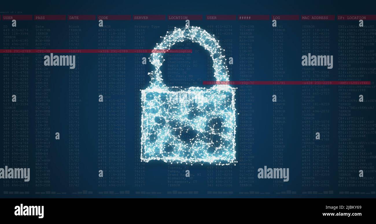 Image of security padlock over data processing on dark background Stock ...