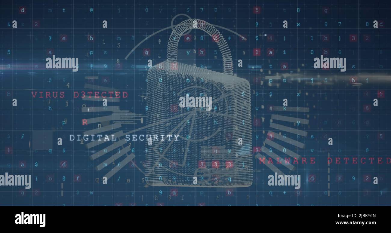 Image of security padlock over data processing on dark background Stock ...