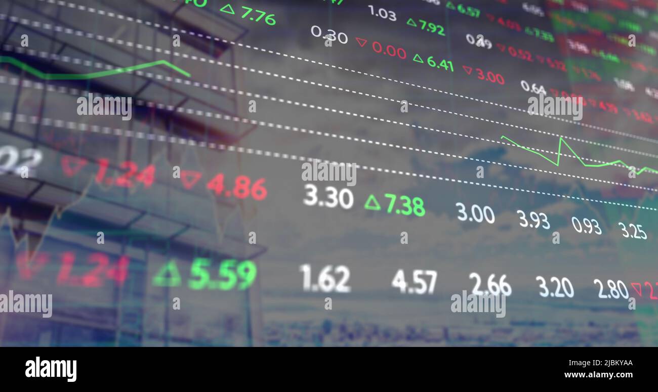 Image of data processing over modern building Stock Photo