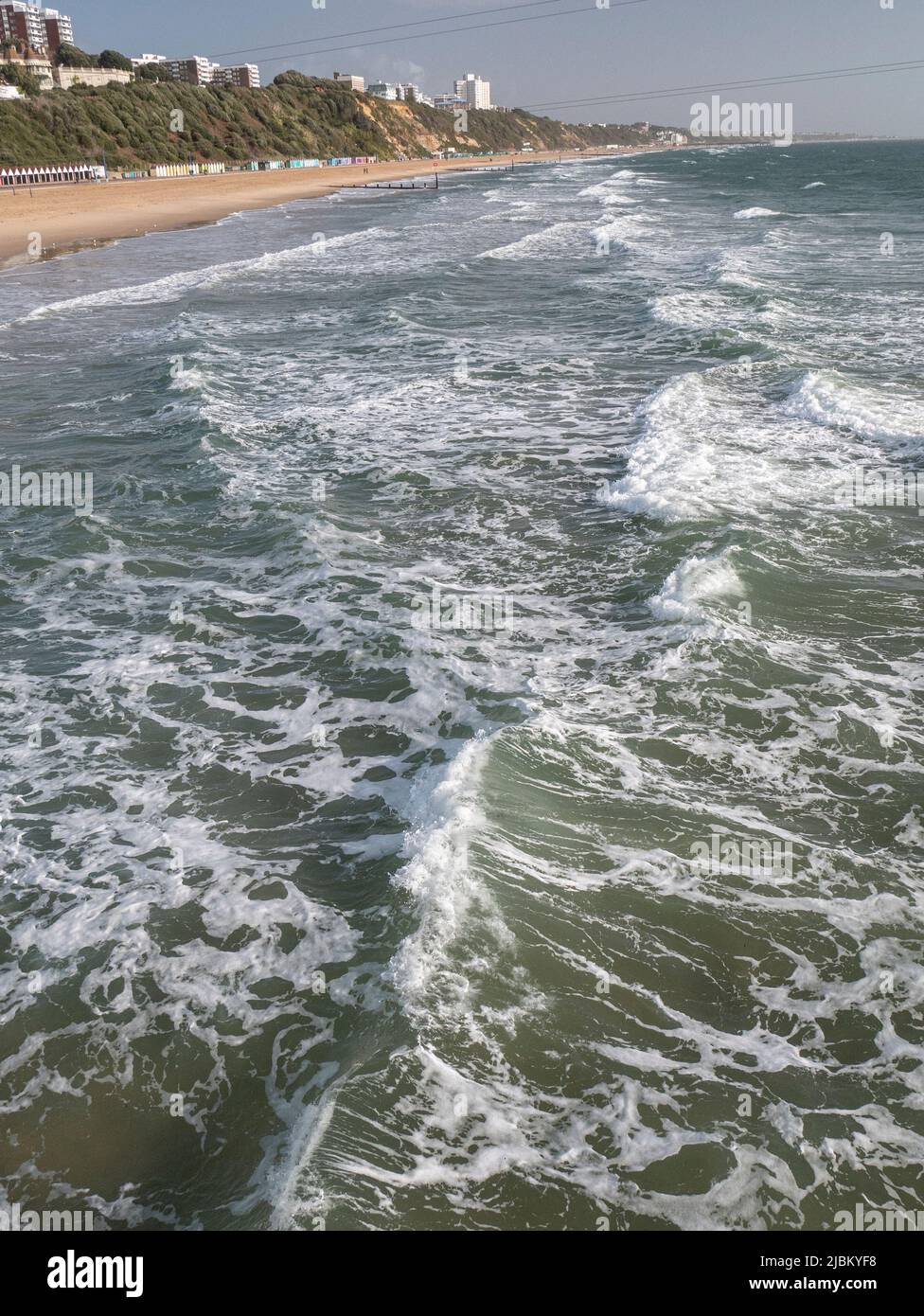 Bournemouth Beach Waves and cliffs Stock Photo