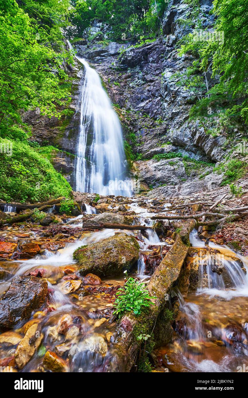 The Sutovo Waterfall in the forest of the small Fatra Mountains Stock Photo