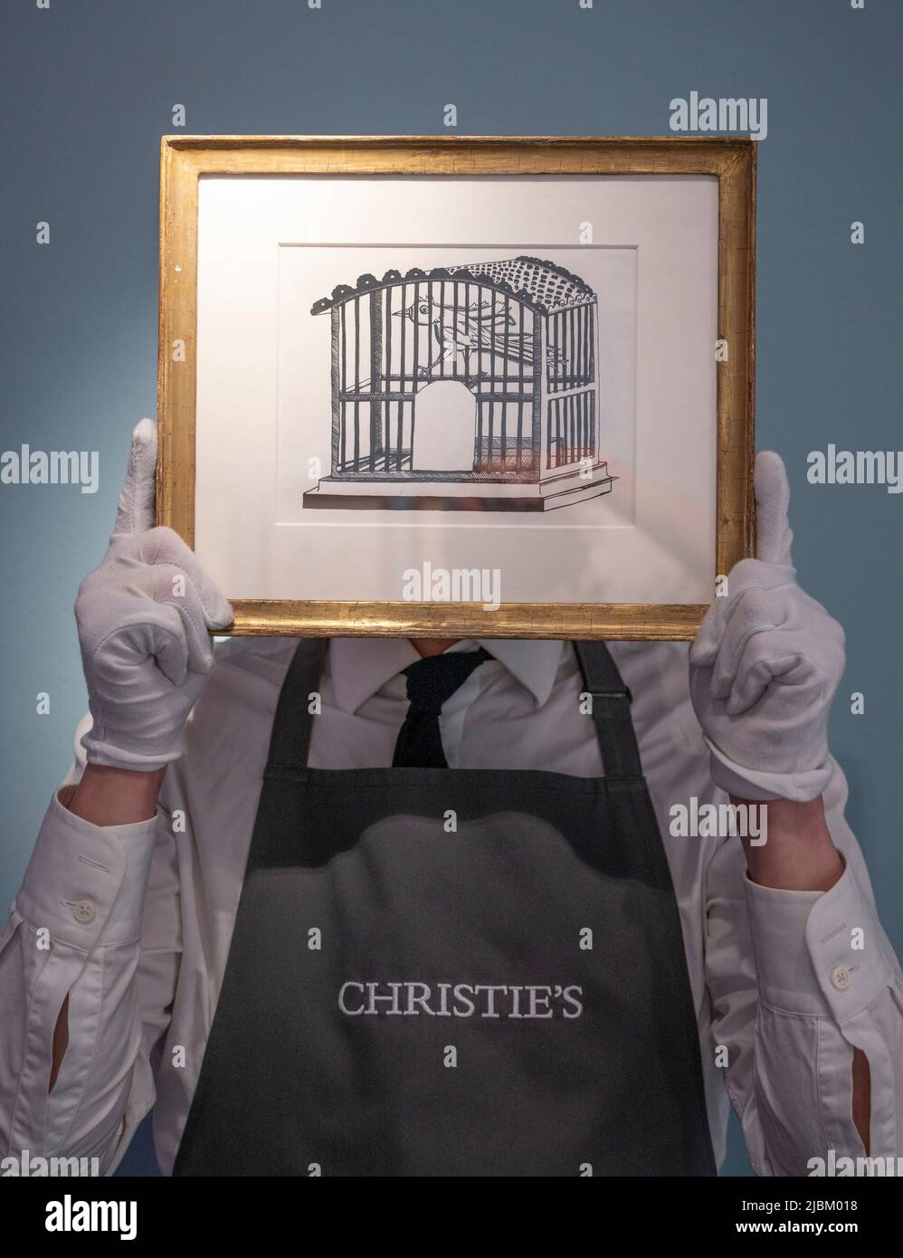 Christie’s, London, UK. 7 June 2022. The Art of Literature exhibition, part of London Now, a festival of arts and culture. Lucian Freud, Bird in a Cage, on loan. Credit: Malcolm Park/Alamy Live News Stock Photo