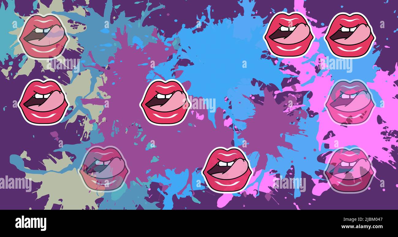 Image of falling mouths over colorful blots Stock Photo