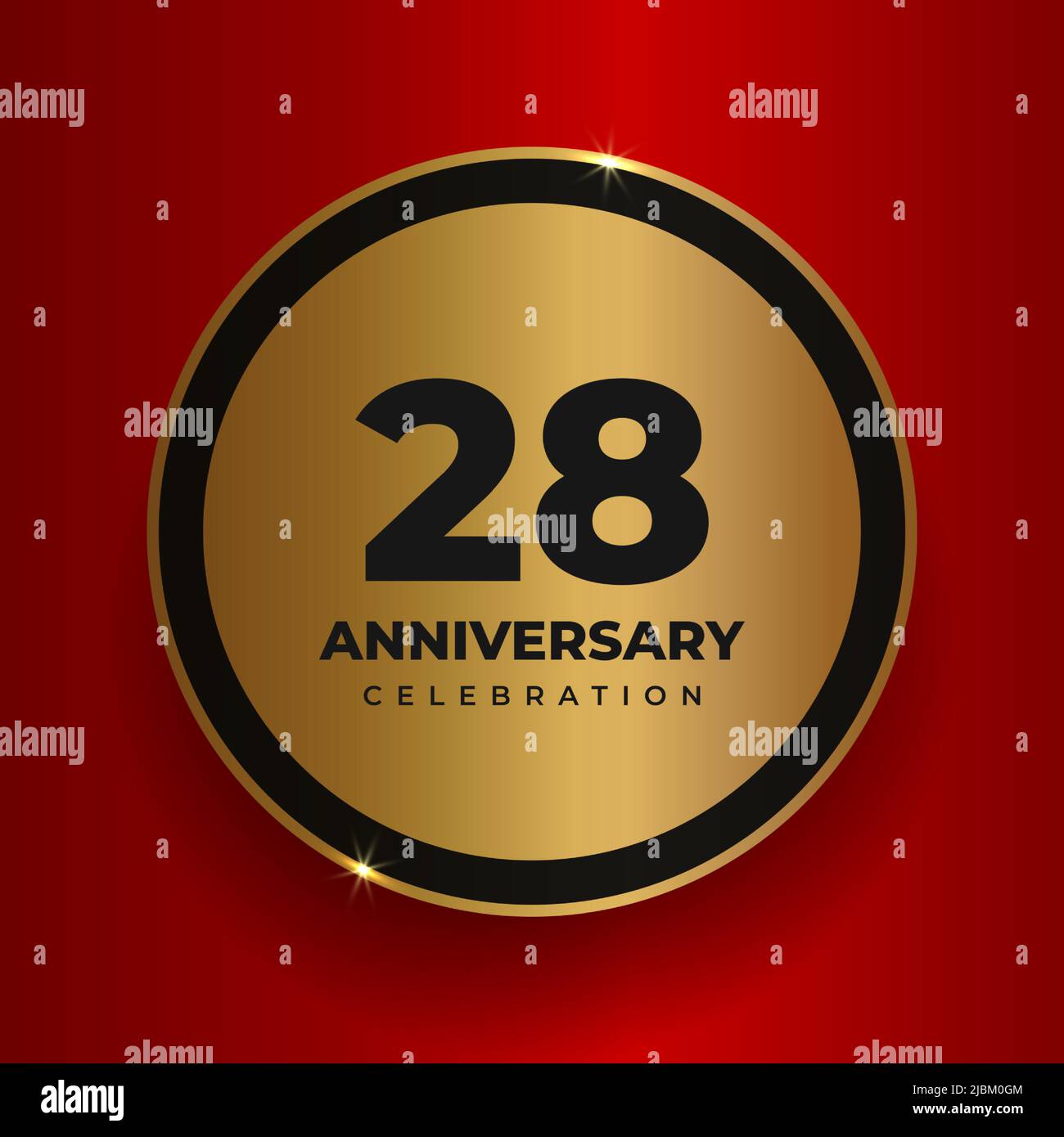 28 years anniversary celebration background. Celebrating 28th anniversary event party poster template. Vector golden circle with numbers and text on Stock Vector