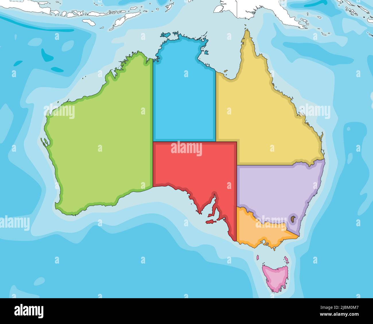 Vector illustrated blank map of Australia with regions and administrative divisions, and