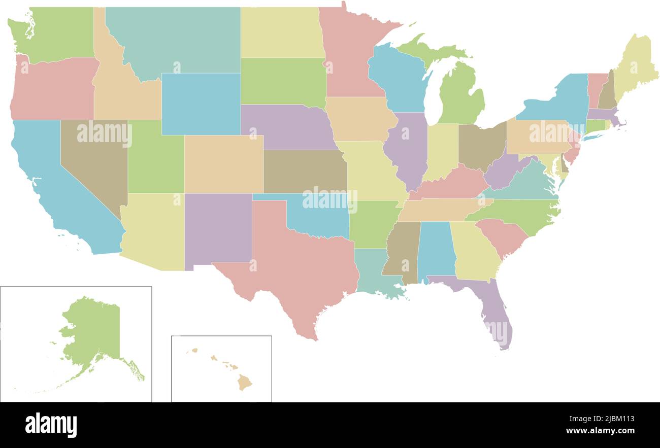 Vector blank map of USA with states and administrative divisions. Editable and clearly labeled layers. Stock Vector