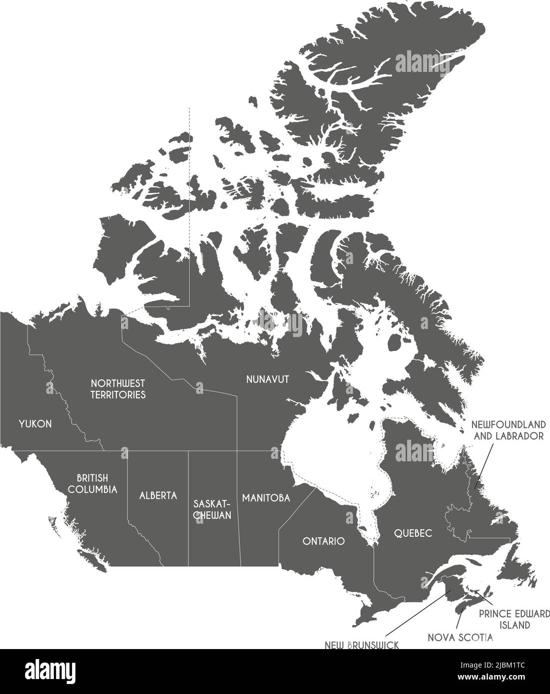 Vector map of Canada with provinces and territories and administrative divisions. Editable and clearly labeled layers. Stock Vector
