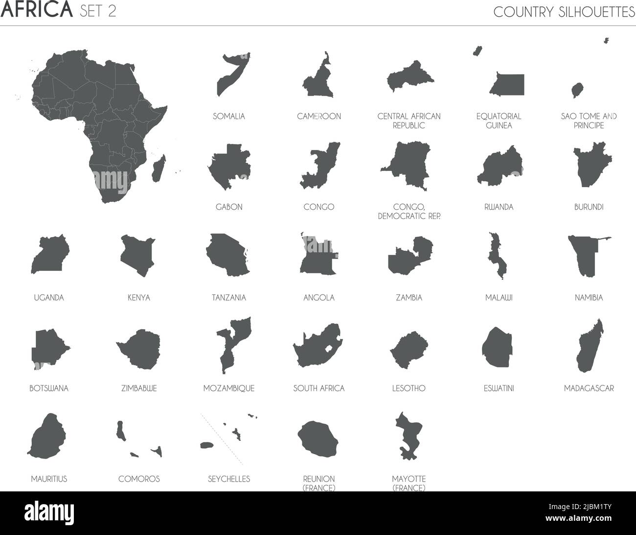 Set of 29 high detailed silhouette maps of African Countries and