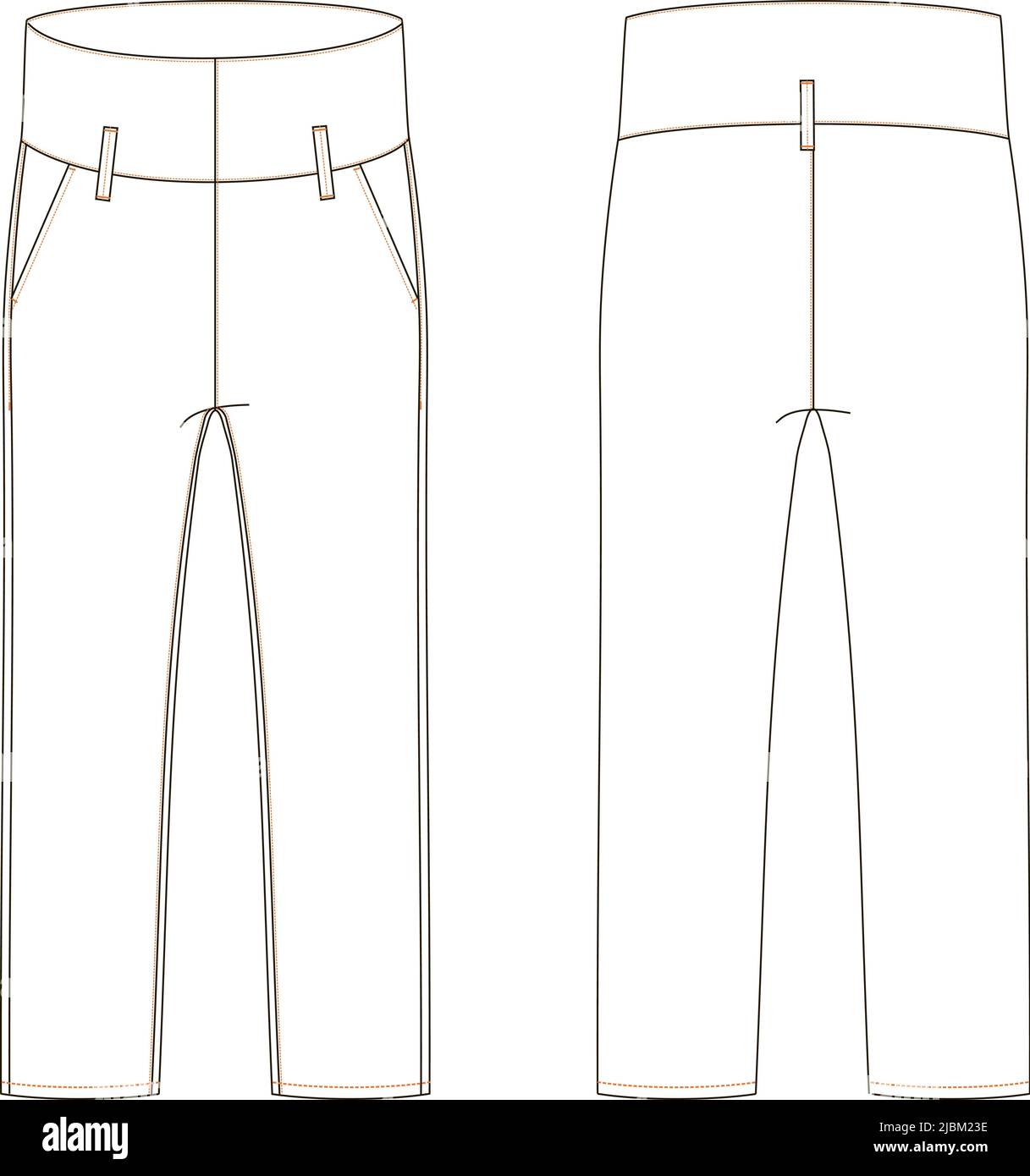 technical sketch of womens trousers with pockets Stock Vector