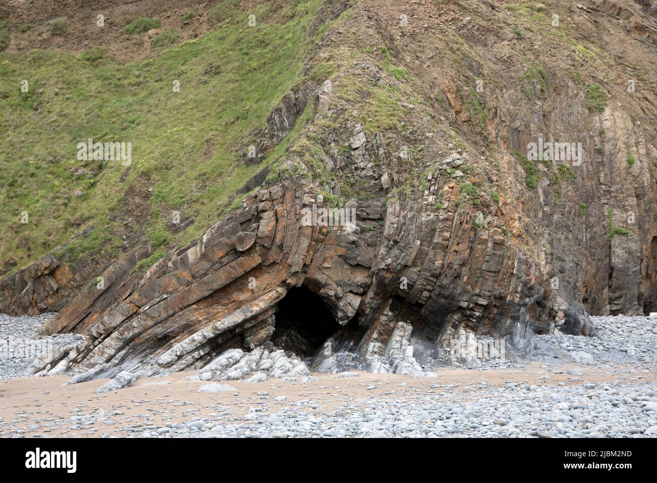 Dramatic faults and folds in cliffs at Welcombe Bay North Devon Stock ...