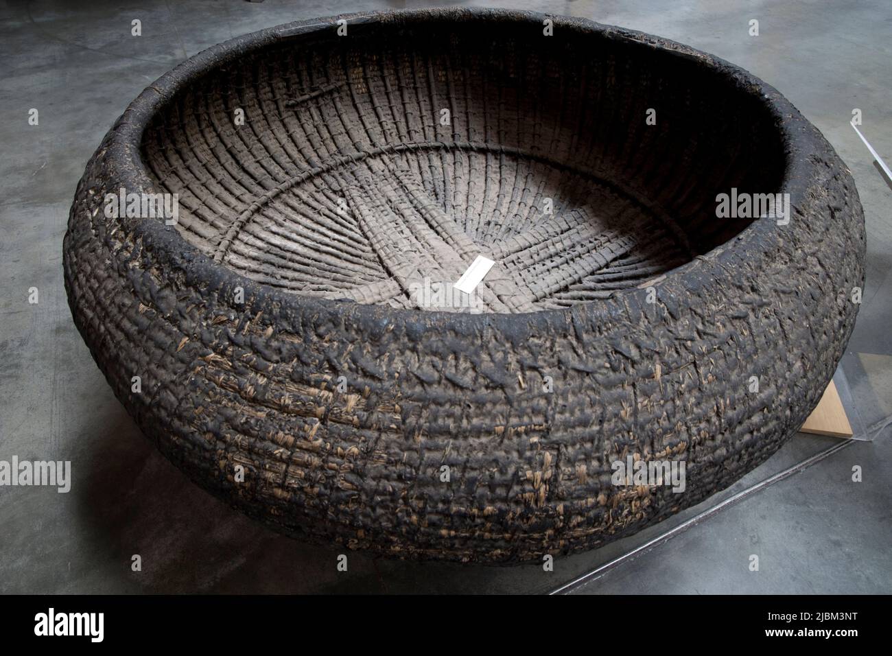 Guffa traditional Arab basket-like boat ucomprising a wooden frame with woven reeds used to ferry people and cargo along rivers Iraq Stock Photo