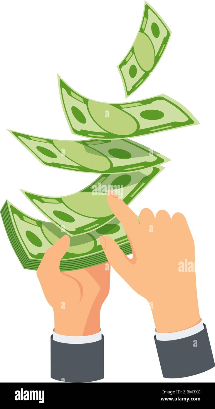 Hands scatter paper banknotes. Throw money away. Stock Vector