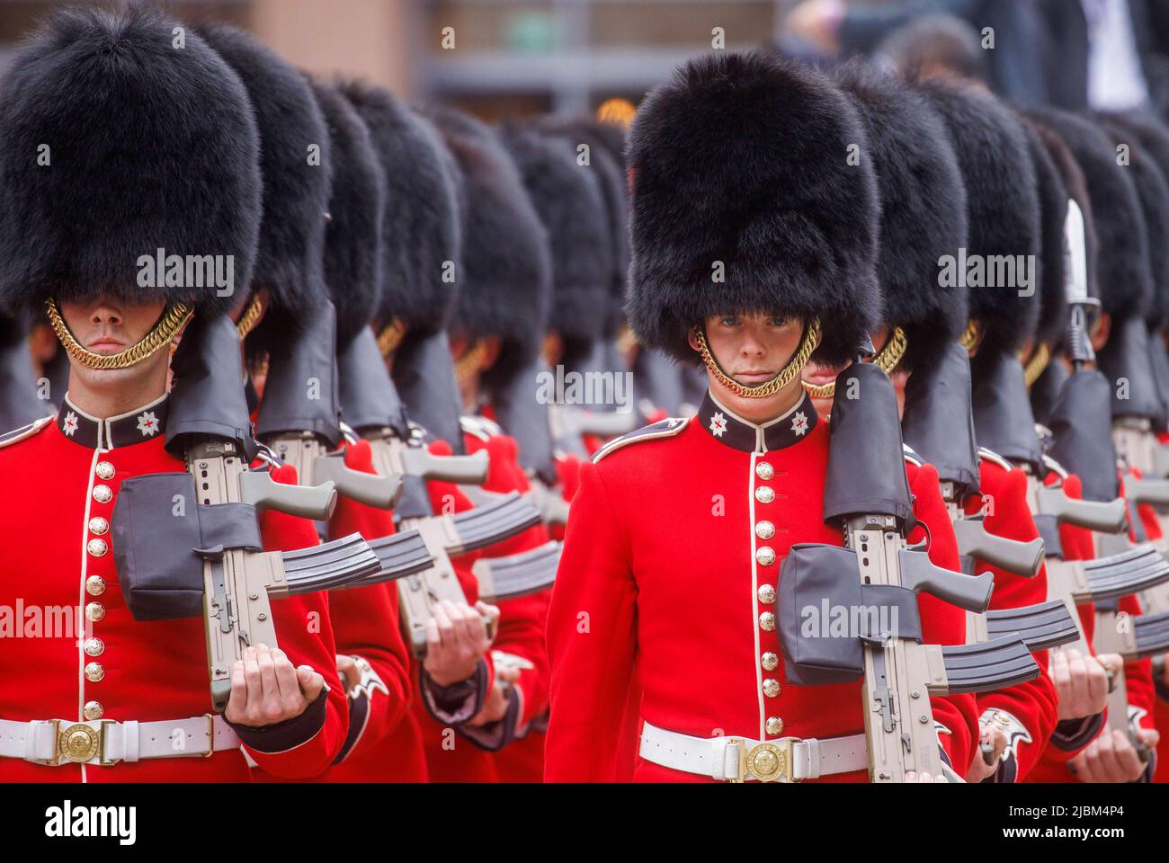 3 June 2022-London, UK The Queens Guardsmen at St Pauls Cathedral for a Thanksgiving Service to Her Majesty Queen Elizabeth II to celebrate her 70 yea Stock Photo