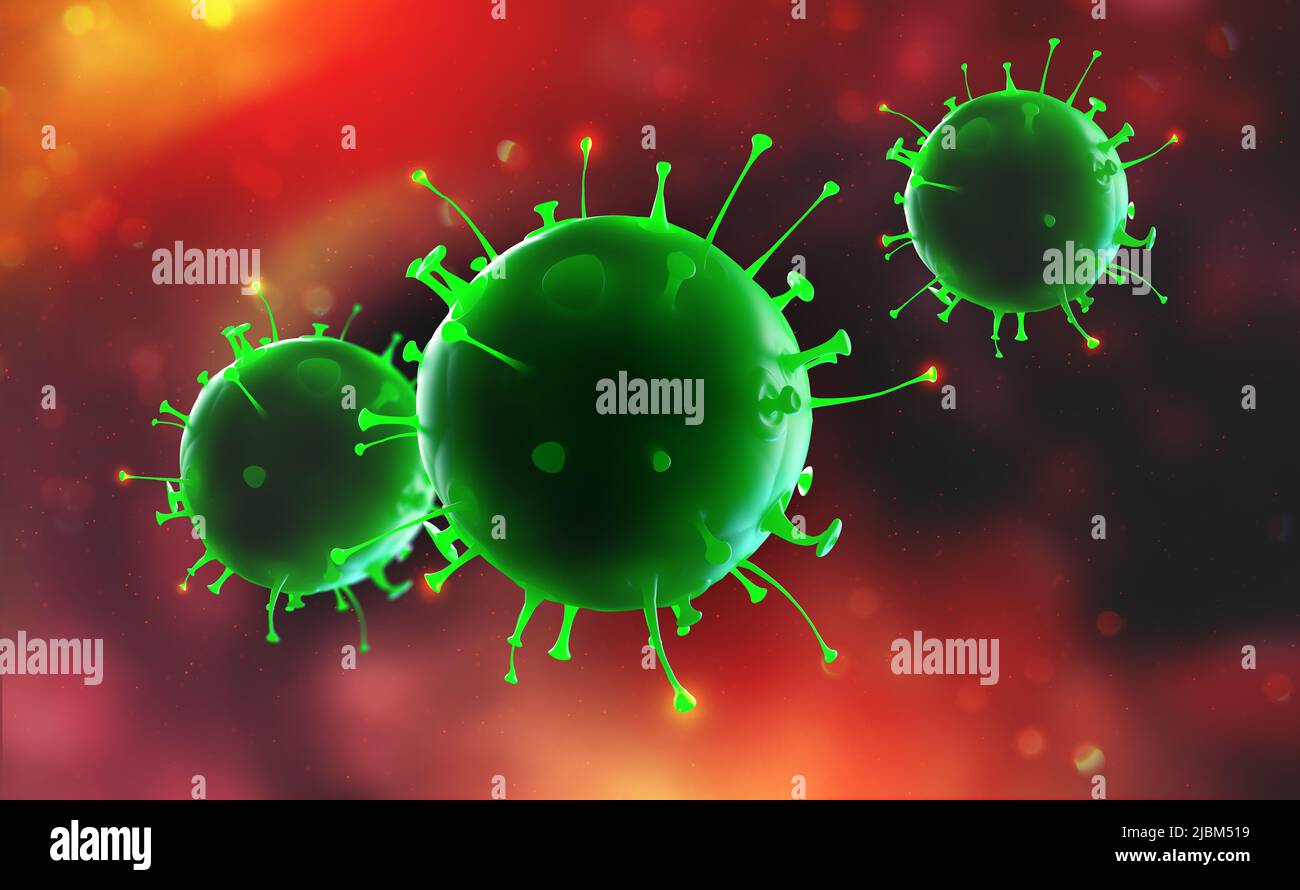 Microbes in the body. Causes of rhinitis. Colds and human immunity. Viruses, infection, germs, bacteria 3d illustration. Medical research Stock Photo