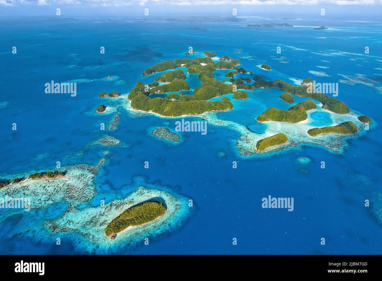 Aerial view, islands and coral reefs of Palau, Micronesia, Pacific ocean, Asia Stock Photo