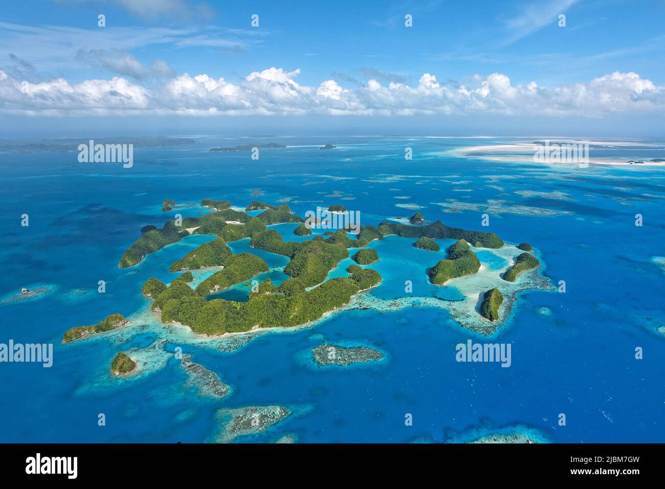 Aerial view, islands and coral reefs of Palau, Micronesia, Pacific ocean, Asia Stock Photo