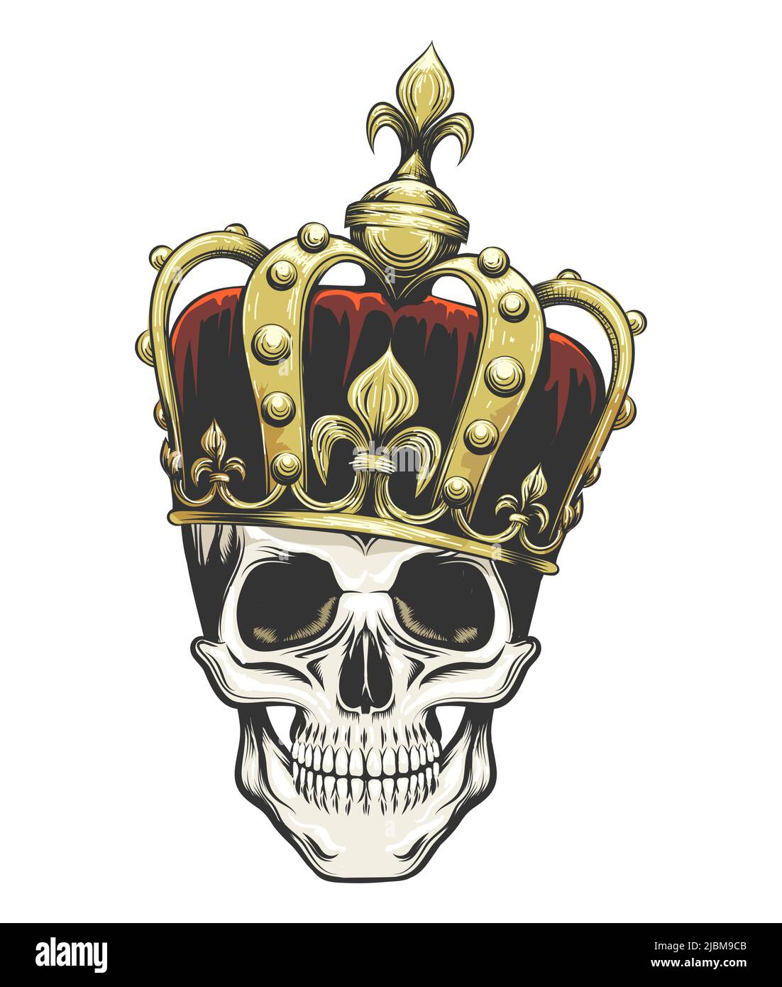 Colorful tattoo of Skull in A King Crown isolated on white. Vector illustration. Stock Vector