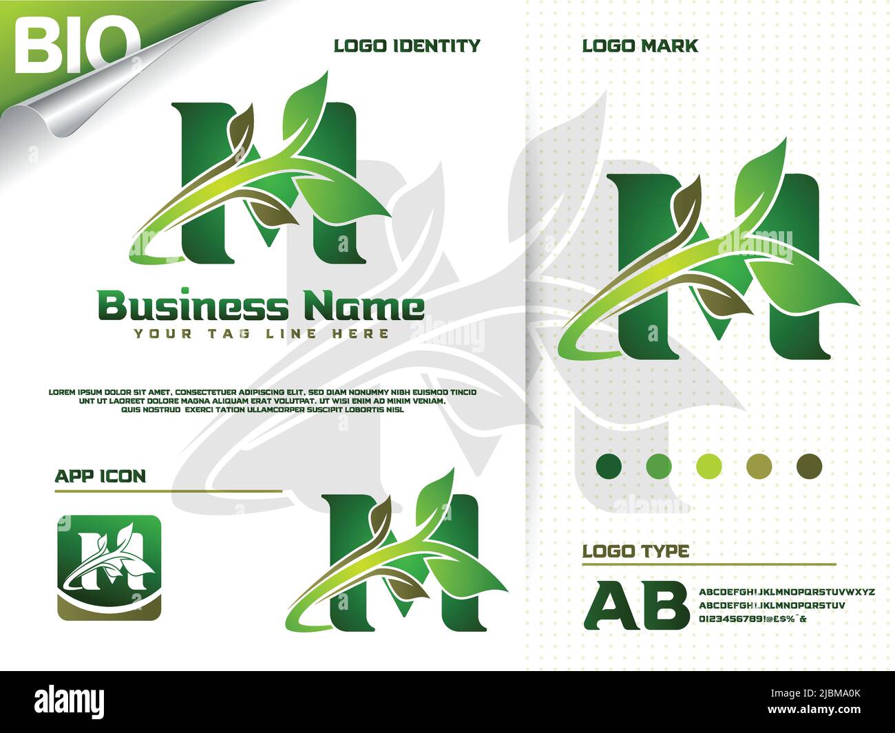 Initial letter M with Green leaf logo design vector Stock Vector Image ...