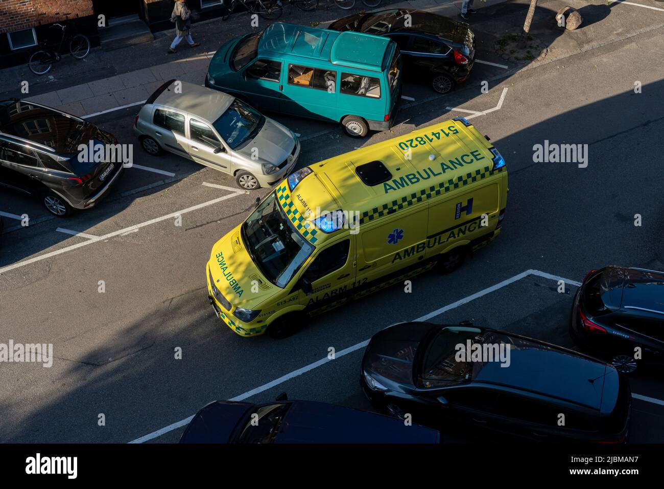 High Angle View of an Ambulance in Copenhagen Stock Photo