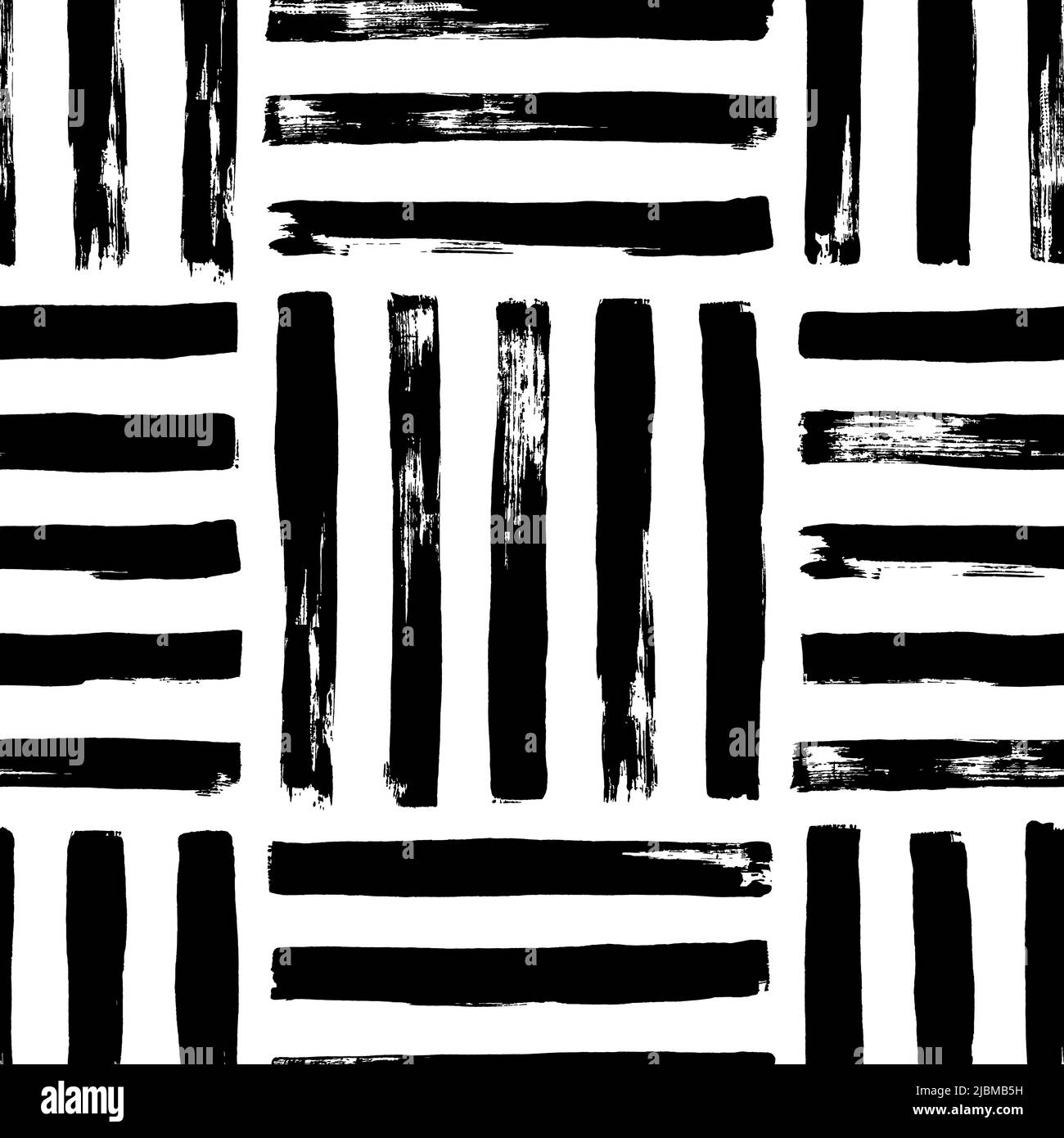 Hand drawn striped black square seamless pattern. Stock Vector