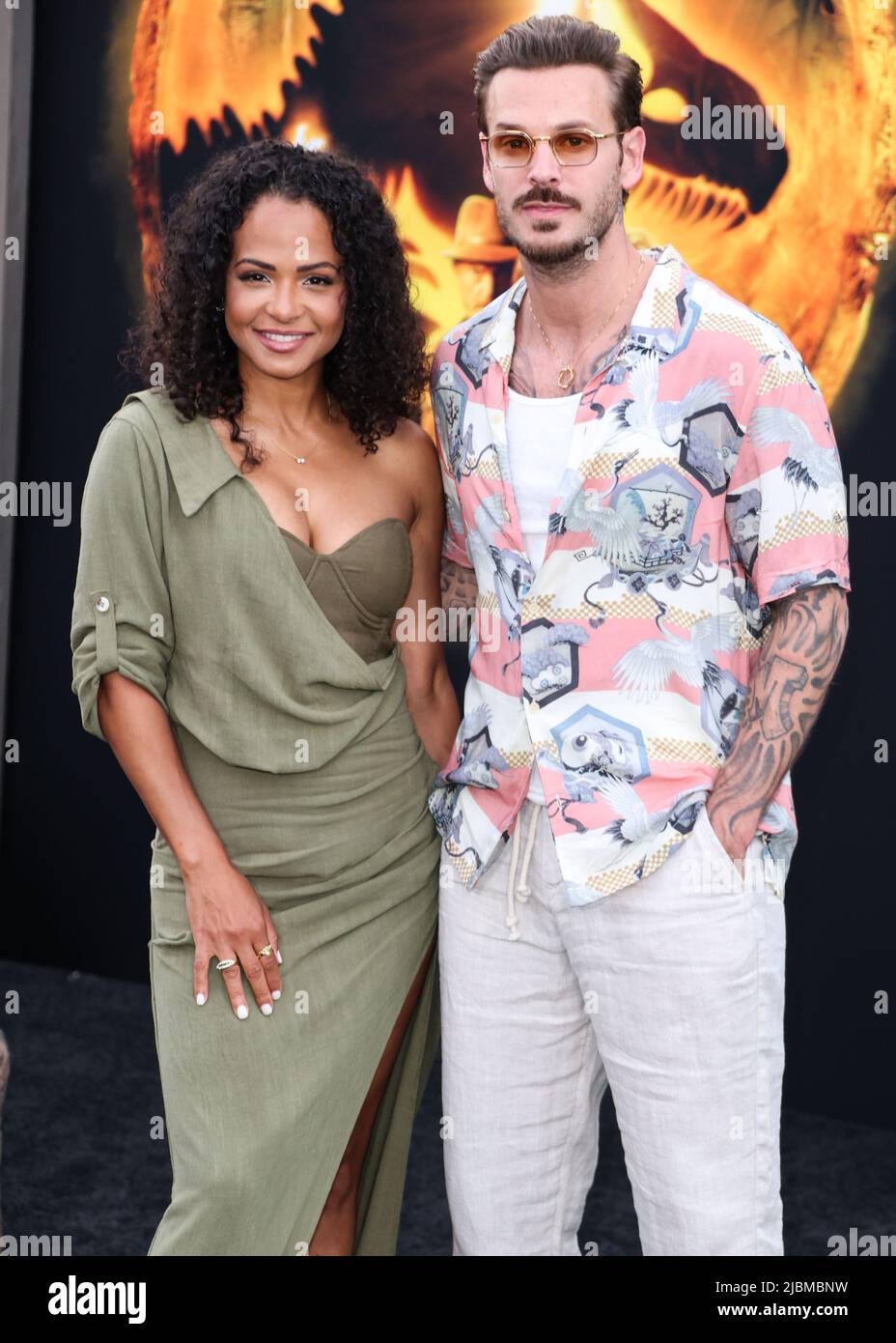 HOLLYWOOD, LOS ANGELES, CALIFORNIA, USA - JUNE 06: American actress Christina Milian and husband/French singer Matt Pokora arrive at the Los Angeles Premiere Of Universal Pictures' 'Jurassic World Dominion' held at the TCL Chinese Theatre IMAX on June 6, 2022 in Hollywood, Los Angeles, California, United States. (Photo by Xavier Collin/Image Press Agency) Stock Photo