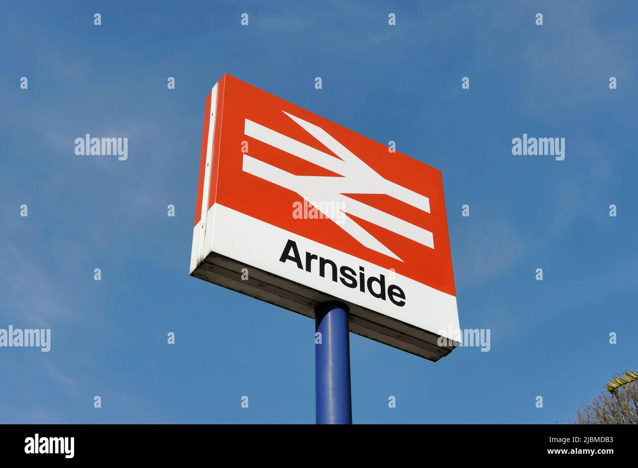 Signage at Arnside railway station Cumbria UK Stock Photo