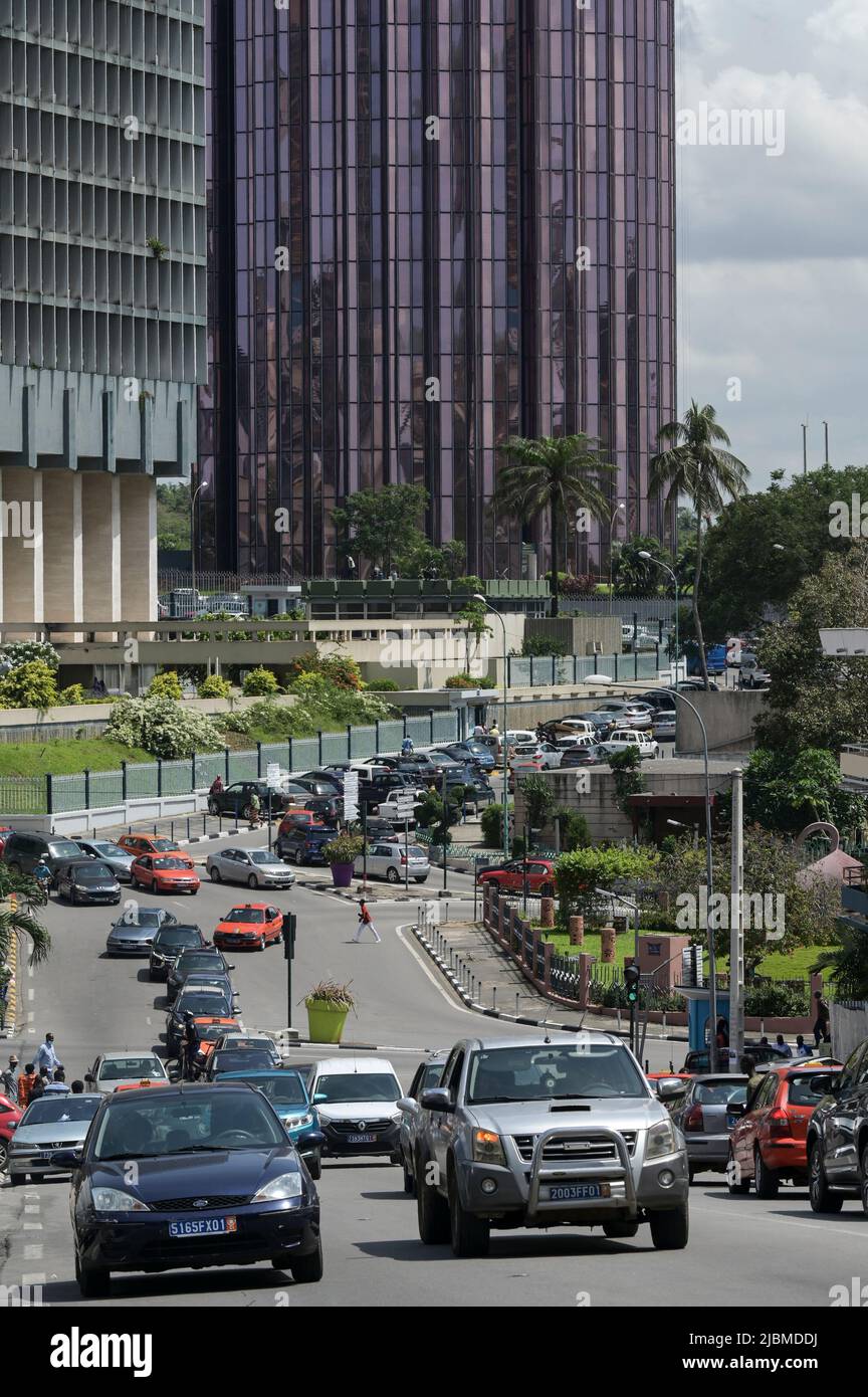 IVORY COAST, Abidjan, city centre Plateau, office towers and traffic / ELFENBEINKUESTE, Abidjan, Stadtzentrum Plateau, Hochhäuser Stock Photo
