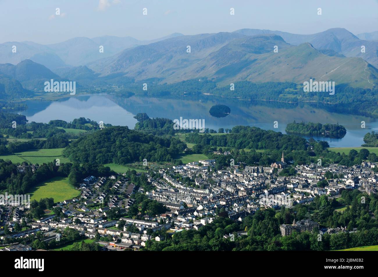 Keswick and Derwent Water in the lake district Cumbria viewed from Latrigg Stock Photo
