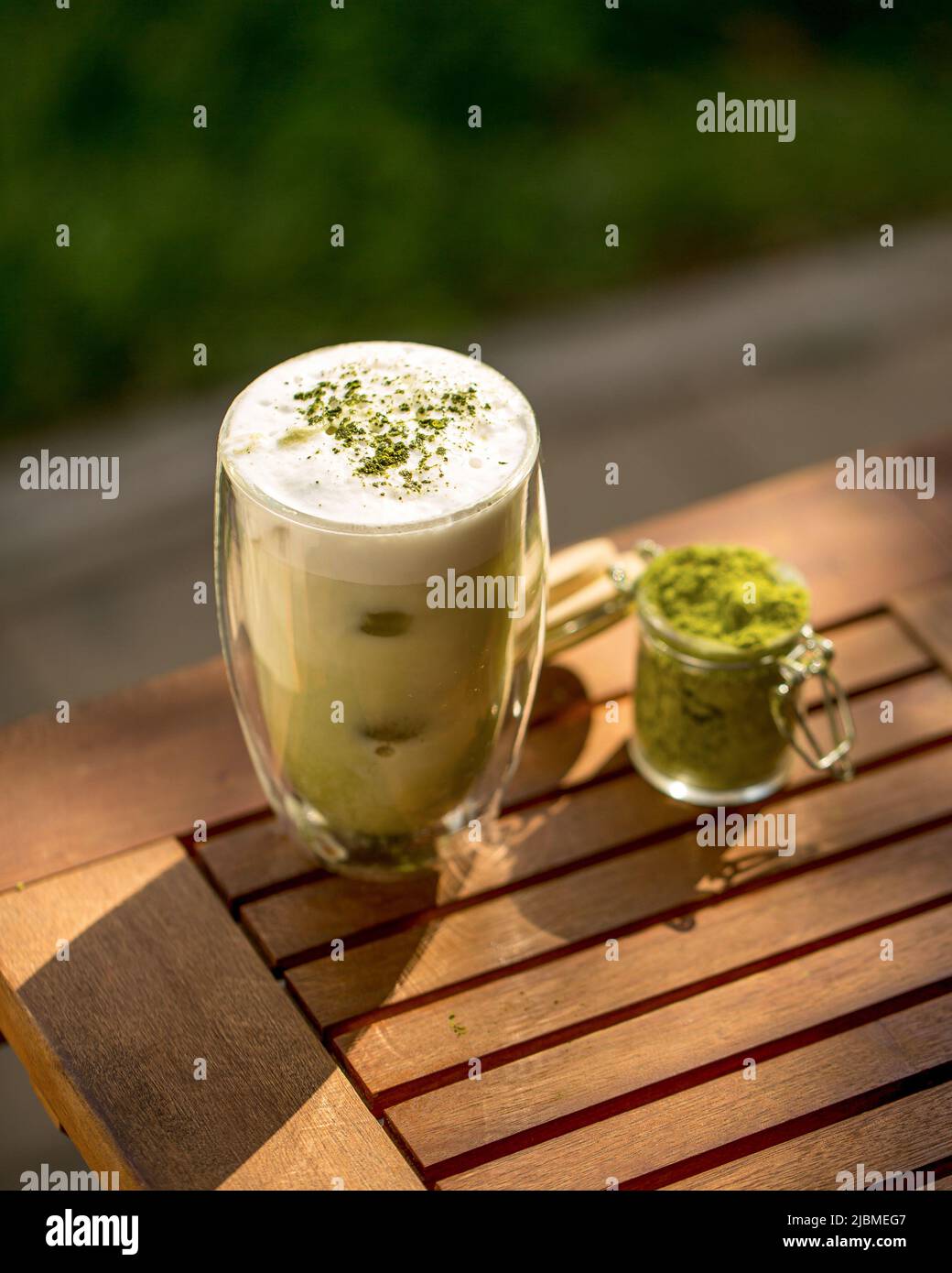 Cup of green matcha latte Stock Photo