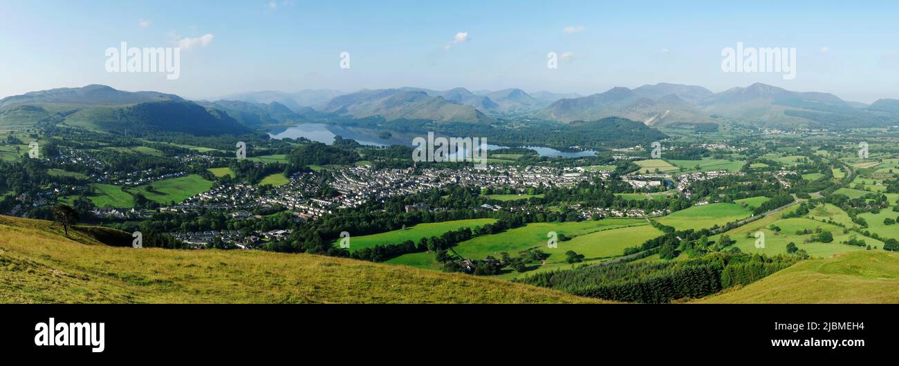 Panoramic view of Keswick and Derwent Water in the lake district Cumbria as seen from Latrigg Stock Photo