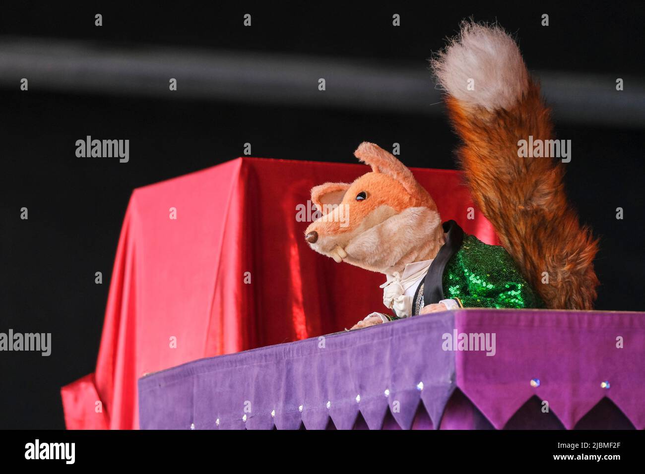 Basil Brush performing at Wychwood Festival, Cheltenham, UK. June 4