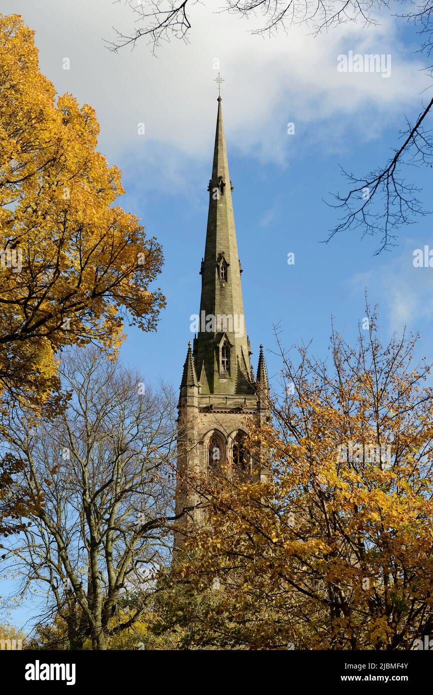The spire of Lancaster Cathedral in Lancaster city centre UK Stock Photo