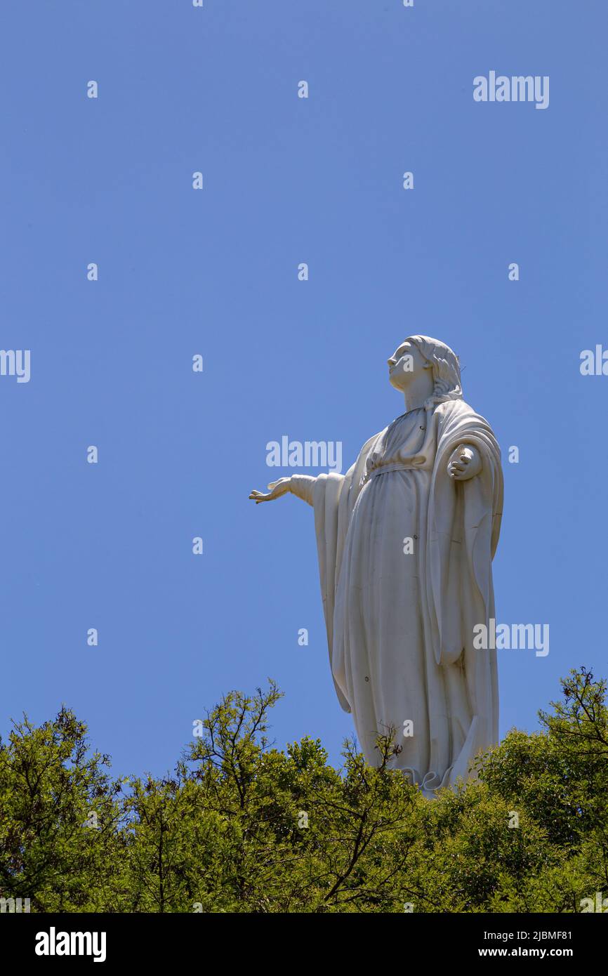 Virgin Mary Statue on Cerro San Cristobal, Santiago de Chile Stock Photo
