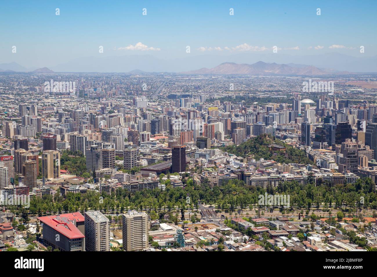 Santiago de Chile Skyline seen from Cerro San Cristobal Stock Photo
