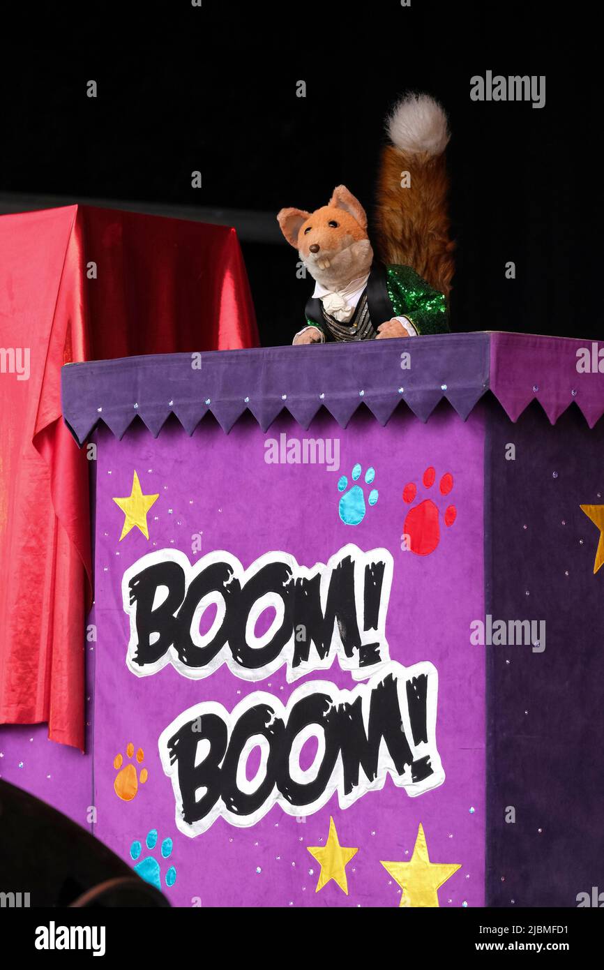 Basil Brush performing at Wychwood Festival, Cheltenham, UK. June 4