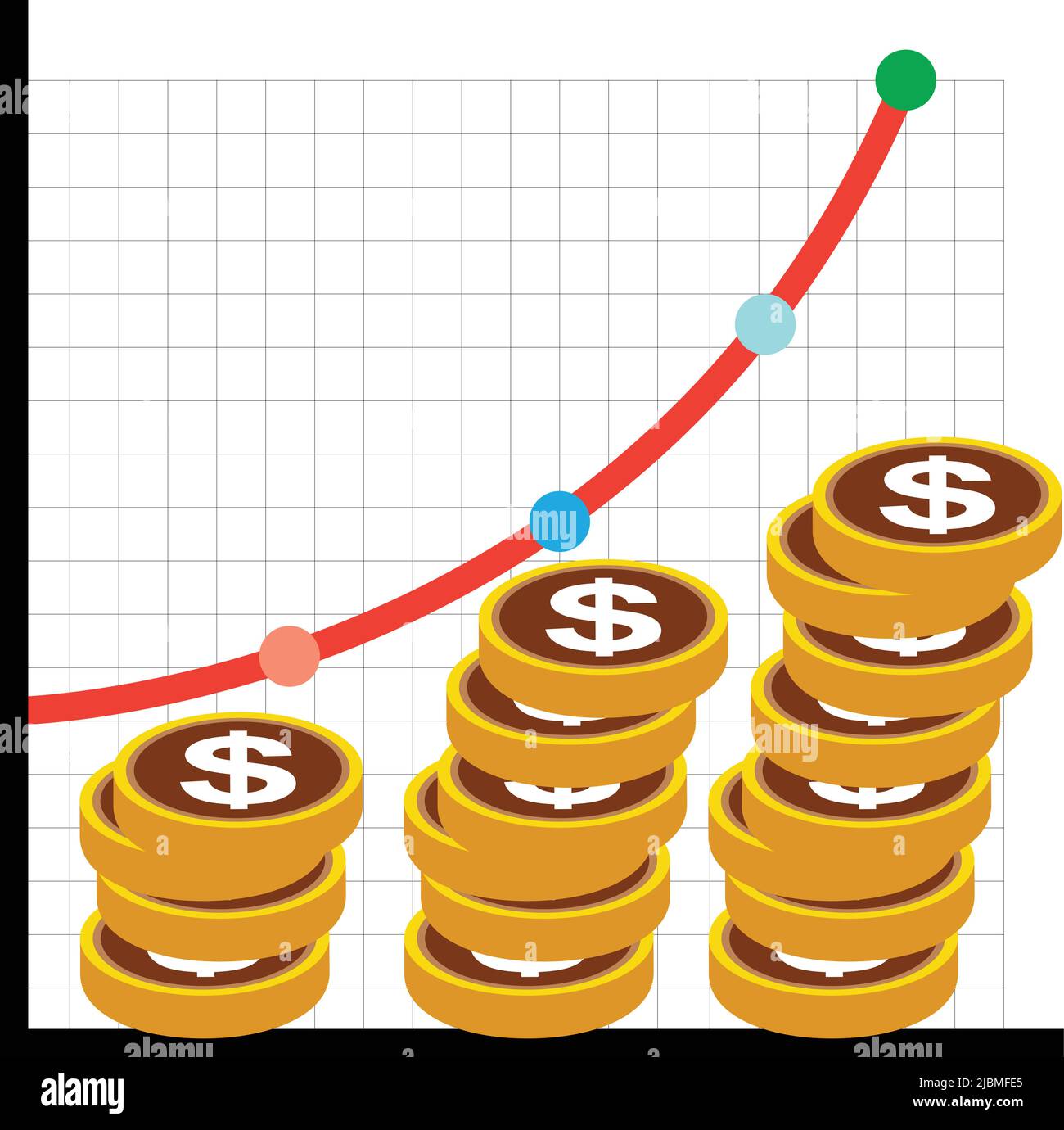 dollar coin and graph chart growing graph. business growth and stock market graph Stock Vector