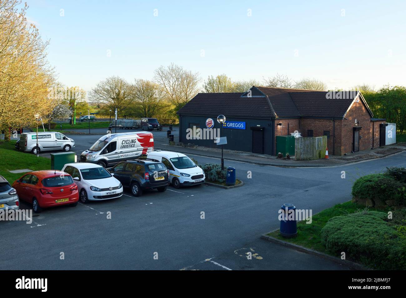 The view across a small retail carpark in Yorkshire UK Stock Photo