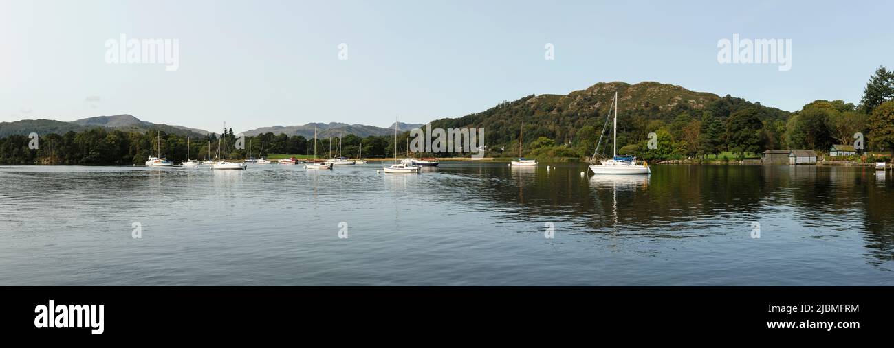 Panoramic view of Lake Windermere in the lake district Cumbria from Ambleside Stock Photo