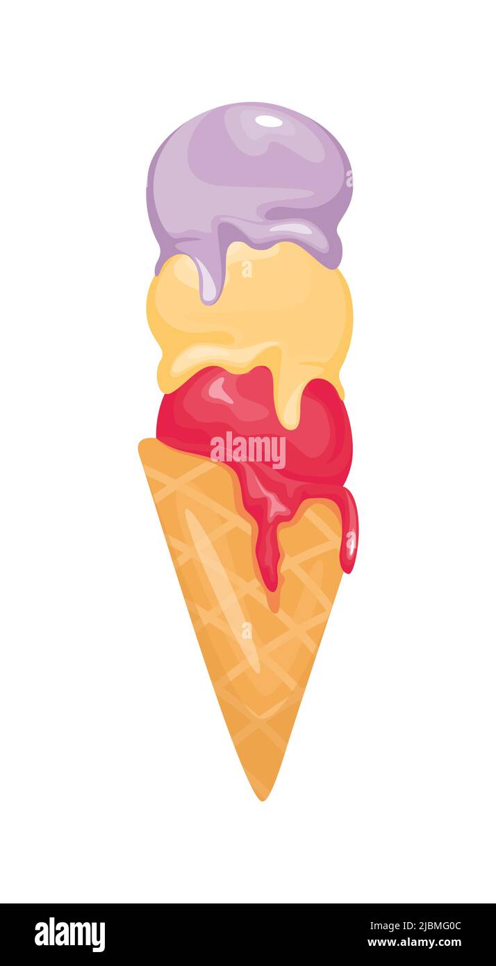 Ice cream cone with three scoops of different flavor Stock Vector