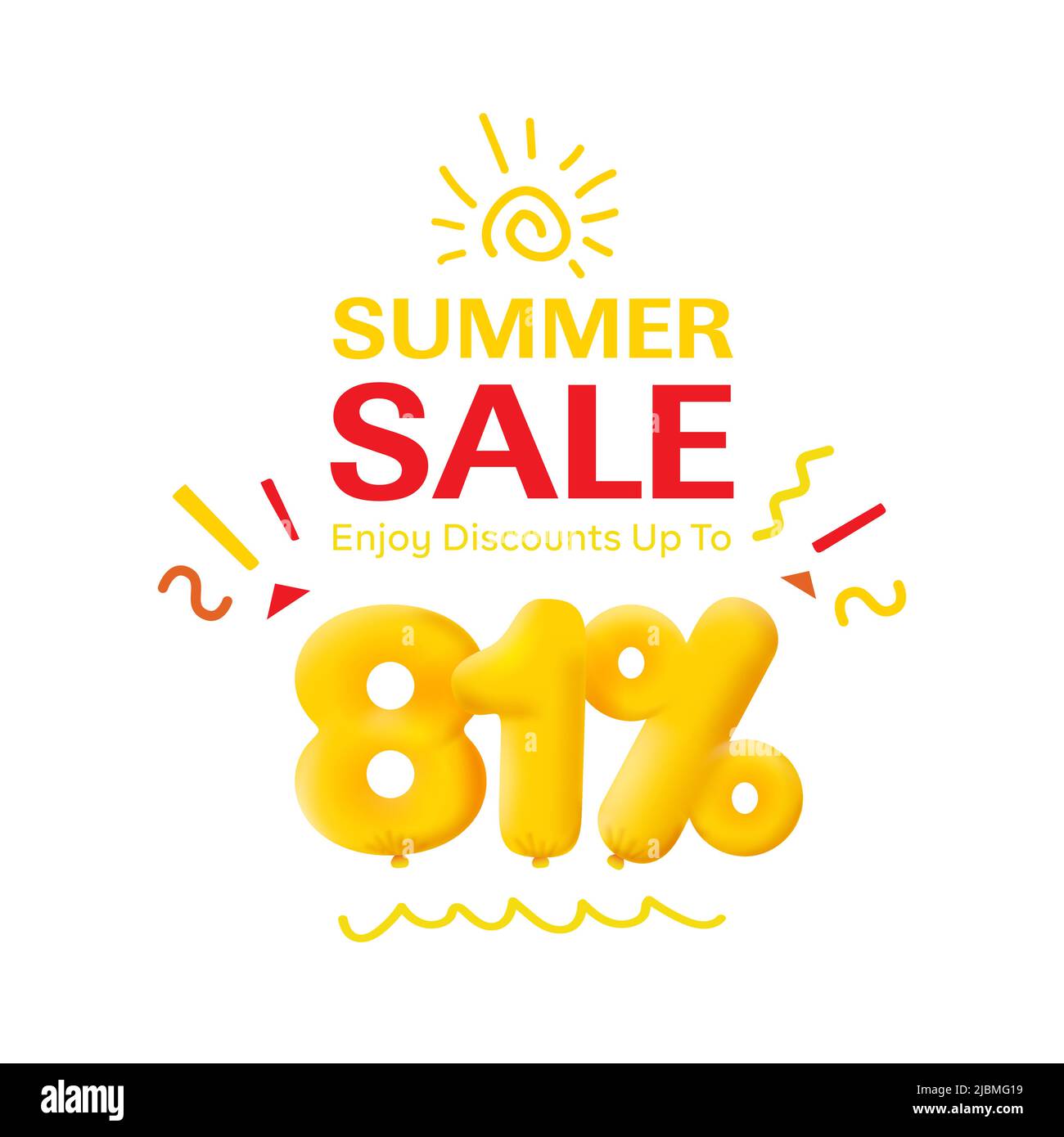 Special offer sale 81% discount 3D number Yellow tag voucher vector illustration. Discount season label 81 percent off promotion advertising summer sale coupon promo marketing banner holiday weekend Stock Vector