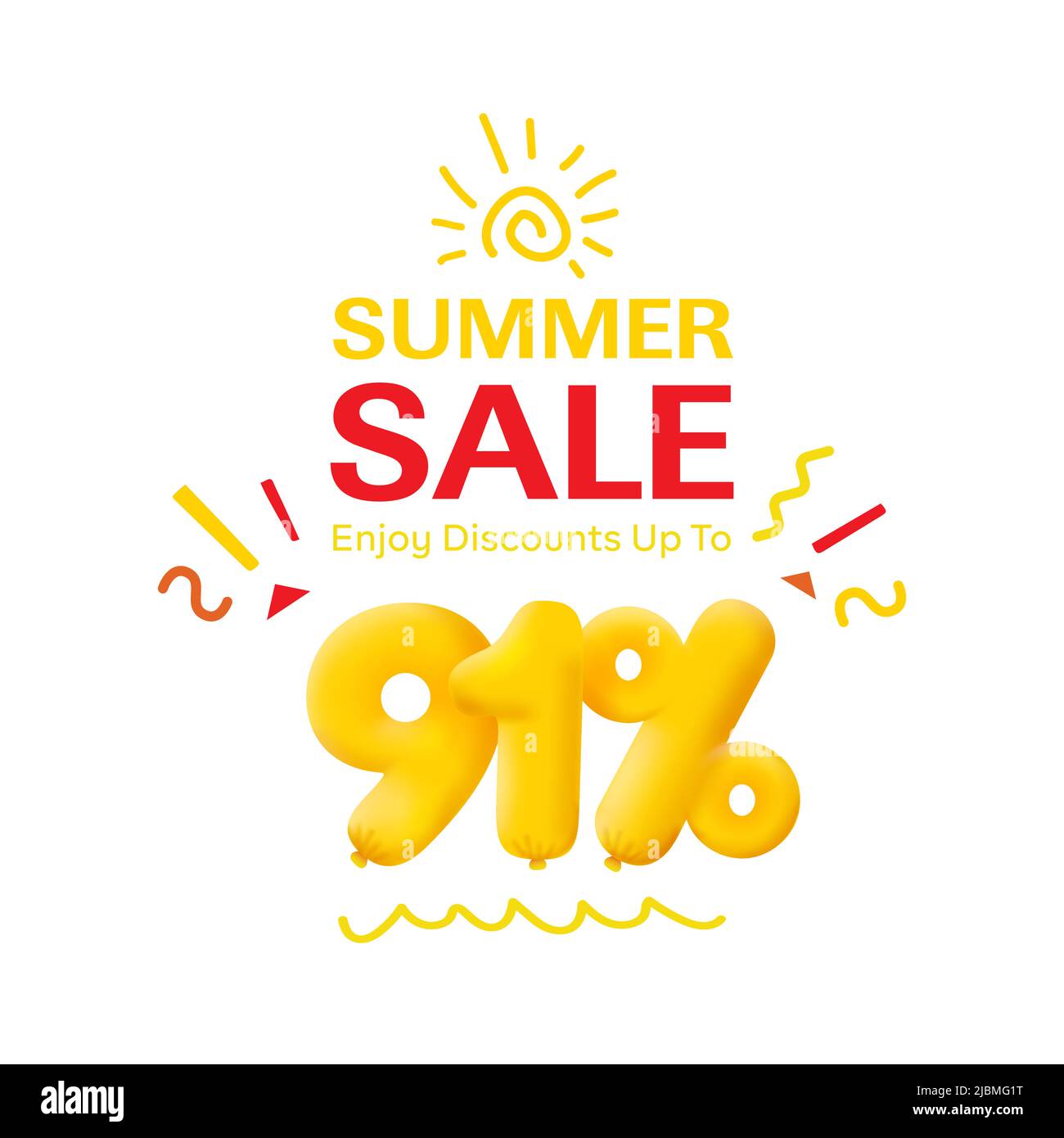 Special offer sale 91% discount 3D number Yellow tag voucher vector illustration. Discount season label 91 percent off promotion advertising summer sale coupon promo marketing banner holiday weekend Stock Vector
