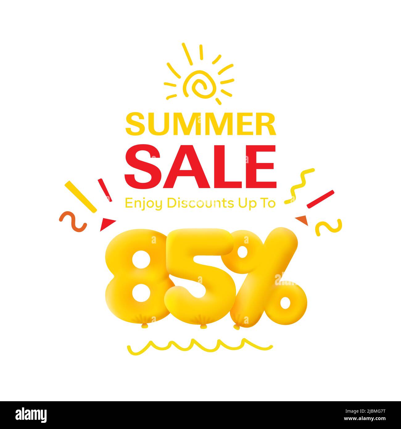 Special offer sale 85% discount 3D number Yellow tag voucher vector illustration. Discount season label 85 percent off promotion advertising summer sale coupon promo marketing banner holiday weekend Stock Vector