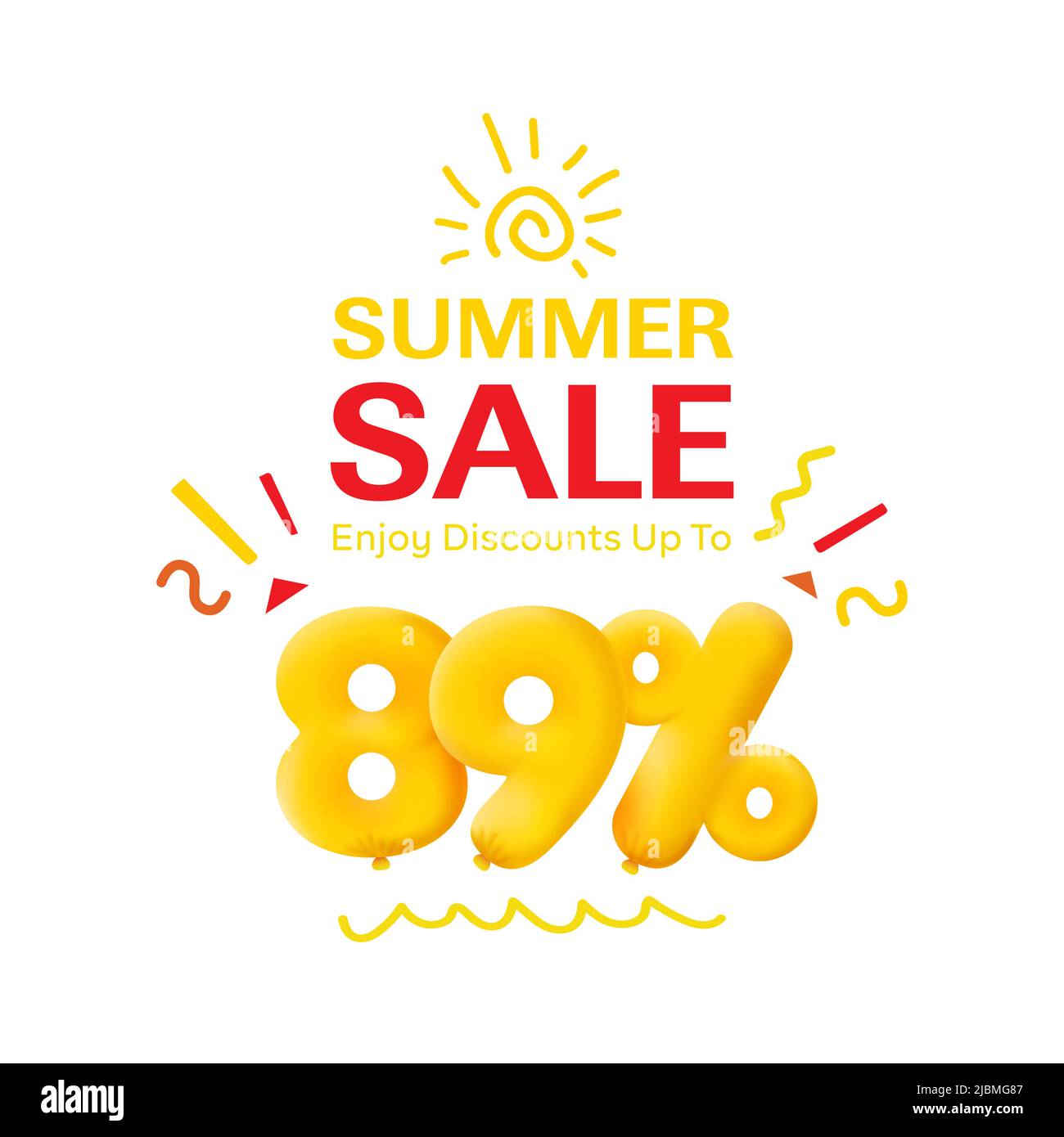 Special offer sale 89% discount 3D number Yellow tag voucher vector illustration. Discount season label 89 percent off promotion advertising summer sale coupon promo marketing banner holiday weekend Stock Vector