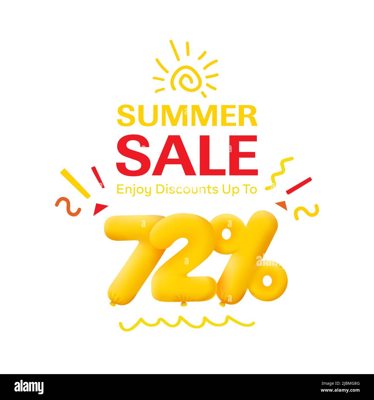 Special offer sale 72% discount 3D number Yellow tag voucher vector illustration. Discount season label 72 percent off promotion advertising summer sale coupon promo marketing banner holiday weekend Stock Vector